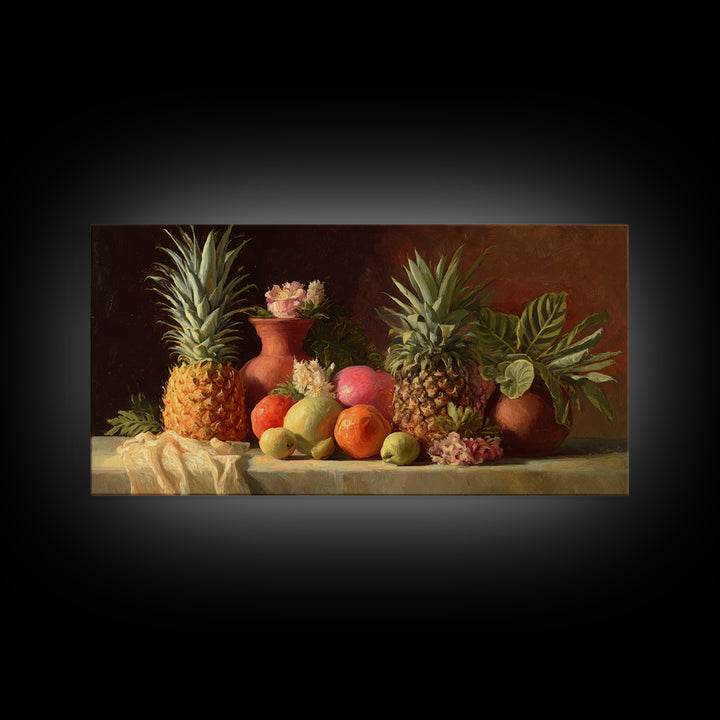 Pineapple and Palm Still Life Canvas Print, Tropical Art, Printable Wall Art, Living Room Decor, Watercolor Art, Tropic, TRO-2x1-98