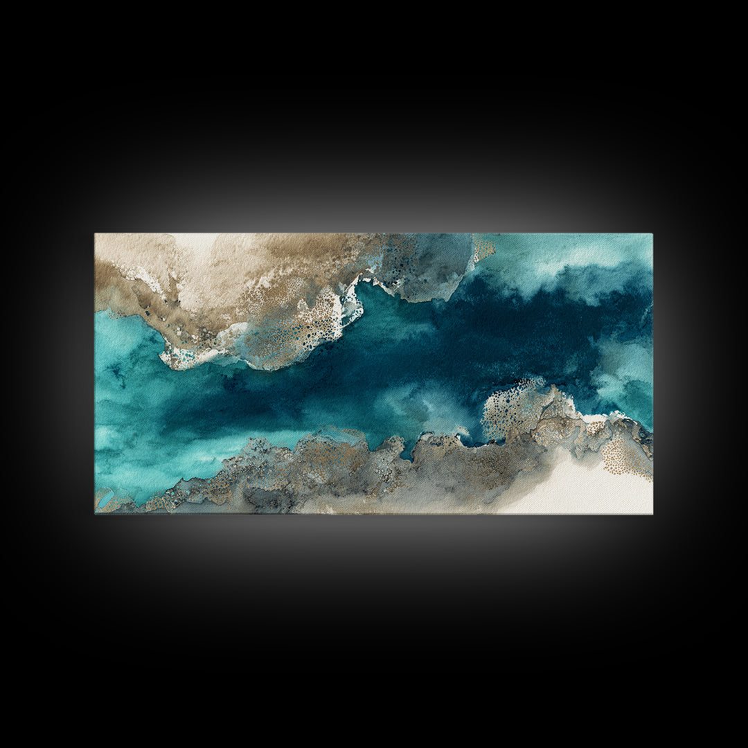 Tropical Lagoon with Turquoise Water Framed Canvas Print, Tropical Art, Abstract Painting, Living Room Decor, Fine Art, Tropic, TRO-2x1-99