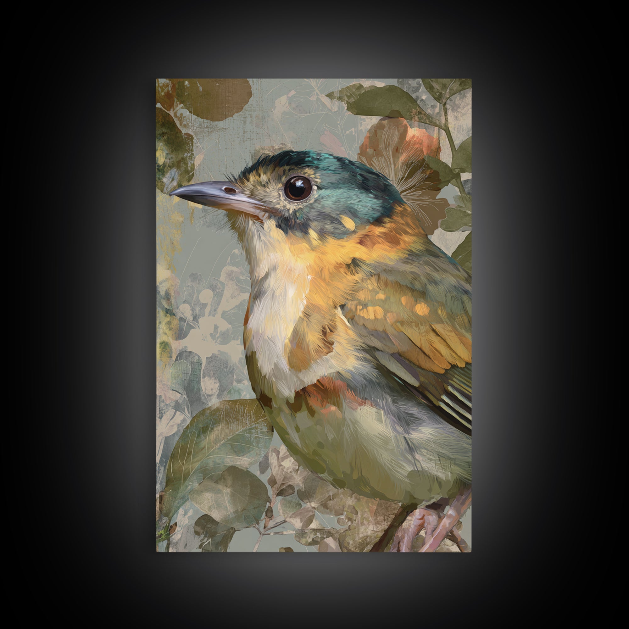 Colorful Jungle Bird Pattern Framed Canvas Print, Tropical Art, Print, Living Room Decor, Fine Art, Tropic, Coastal Wall Art, TRO-2x3-100