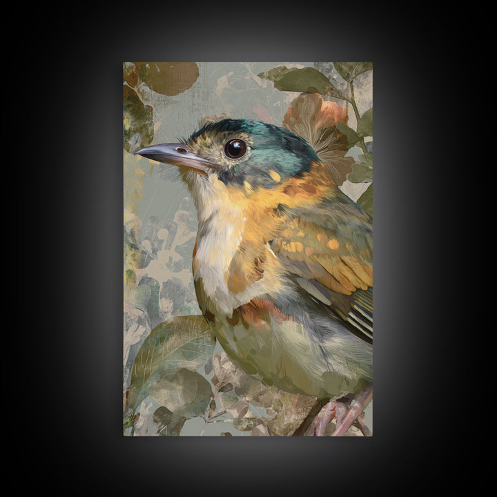 Colorful Jungle Bird Pattern Framed Canvas Print, Tropical Art, Print, Living Room Decor, Fine Art, Tropic, Coastal Wall Art, TRO-2x3-100