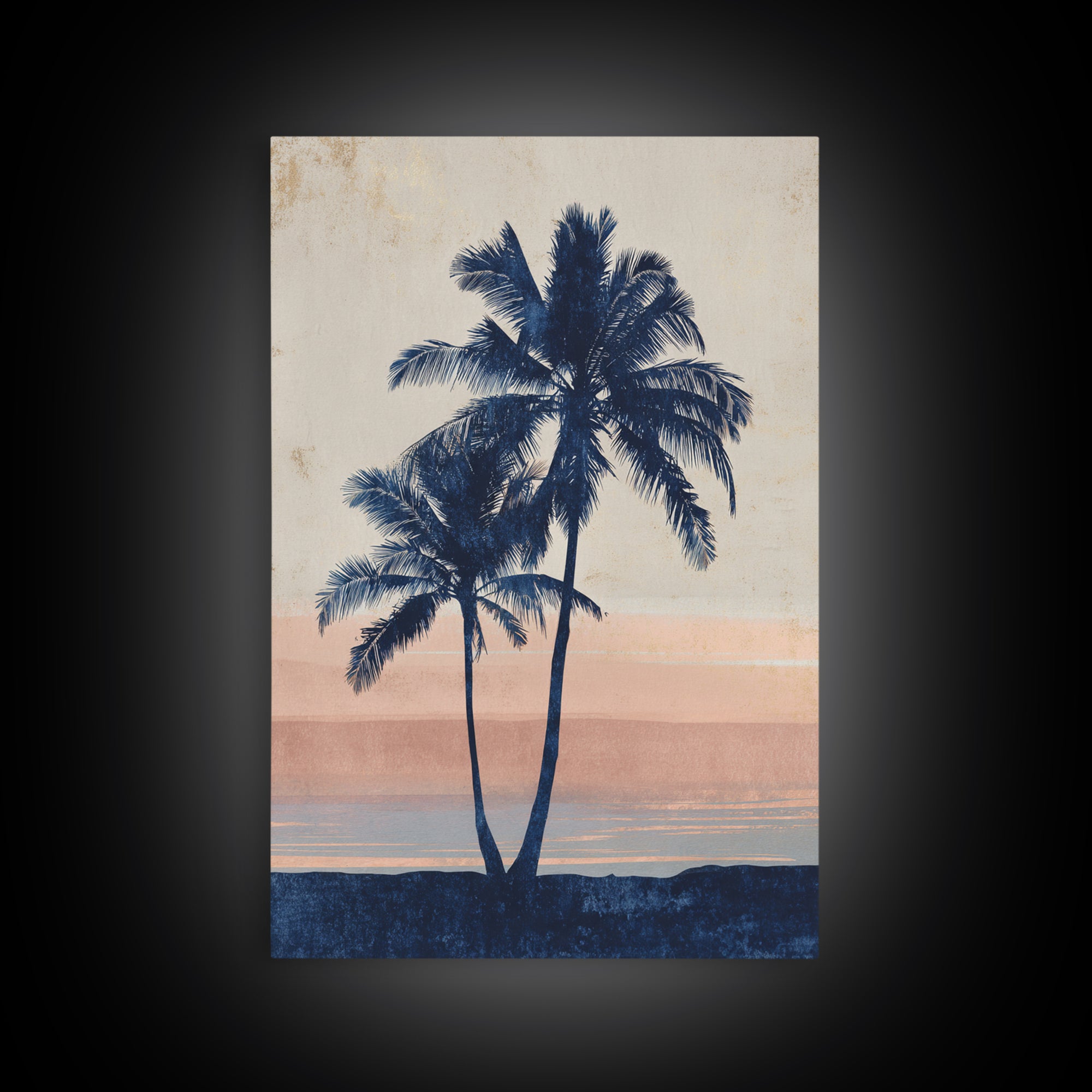 Palm Tree Silhouettes Framed Canvas Print, Tropical Art, Digital Art, Living Room Decor, Oil Painting, Tropic, Watercolor Art, TRO-2x3-12
