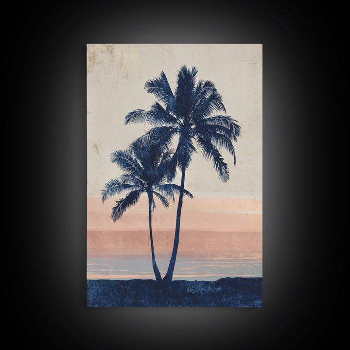 Palm Tree Silhouettes Framed Canvas Print, Tropical Art, Digital Art, Living Room Decor, Oil Painting, Tropic, Watercolor Art, TRO-2x3-12
