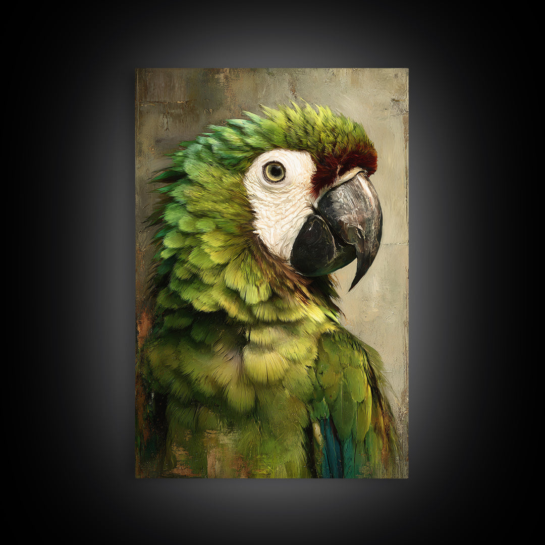 Parrot Portrait with Emerald Feathers Canvas Print, Tropical Art, Gallery Decor, Living Room Decor, Fine Art, Tropic, TRO-2x3-16