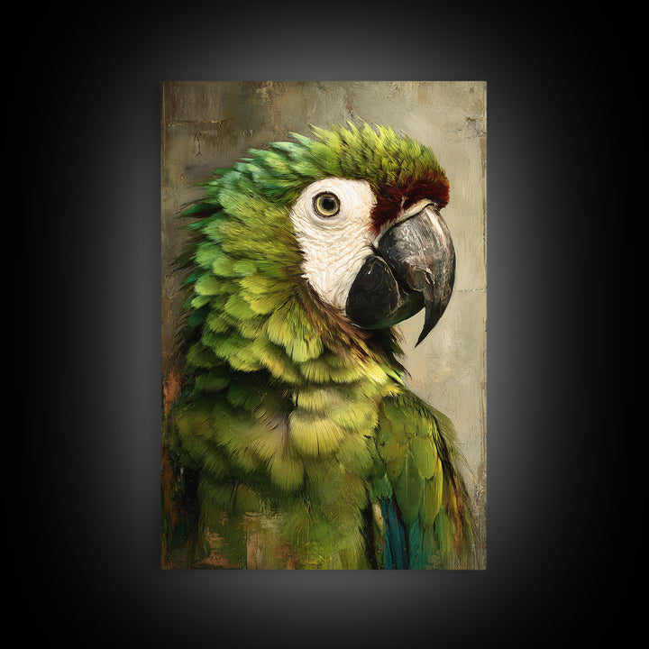 Parrot Portrait with Emerald Feathers Canvas Print, Tropical Art, Gallery Decor, Living Room Decor, Fine Art, Tropic, TRO-2x3-16