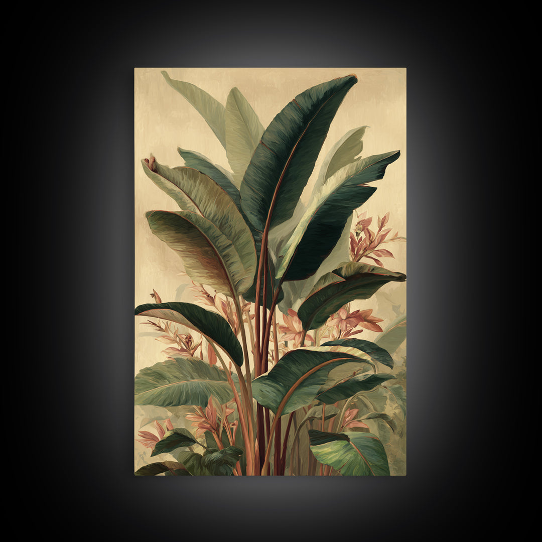 Banana Leaves Layered Framed Canvas Print, Tropical Art, Printable Art, Living Room Decor, Abstract Art, Tropic, TRO-2x3-17