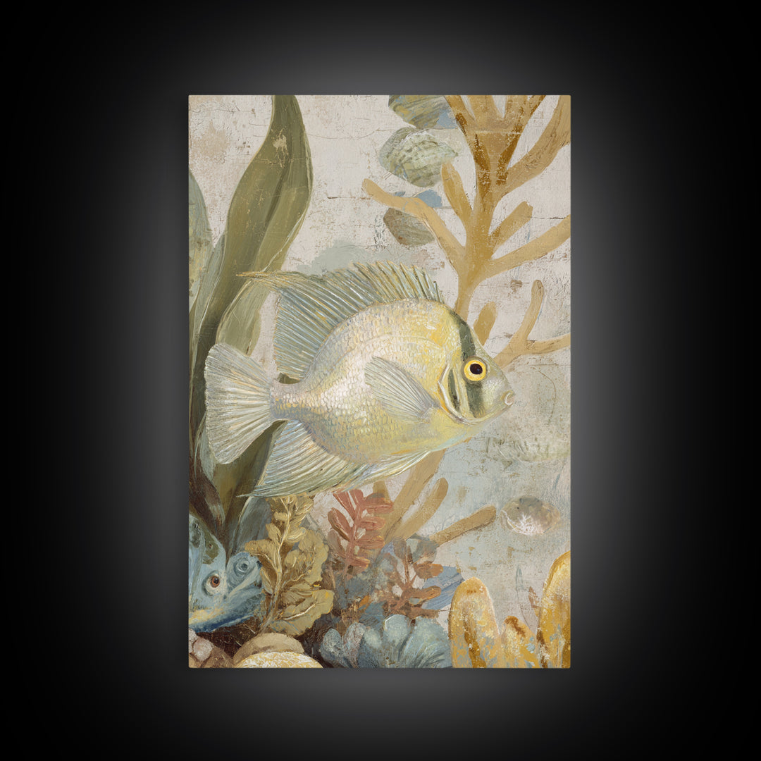 Tropical Fish over Coral Reef Framed Canvas Print, Tropical Art, Contemporary Art, Living Room Decor, Fine Art, Tropic, TRO-2x3-19