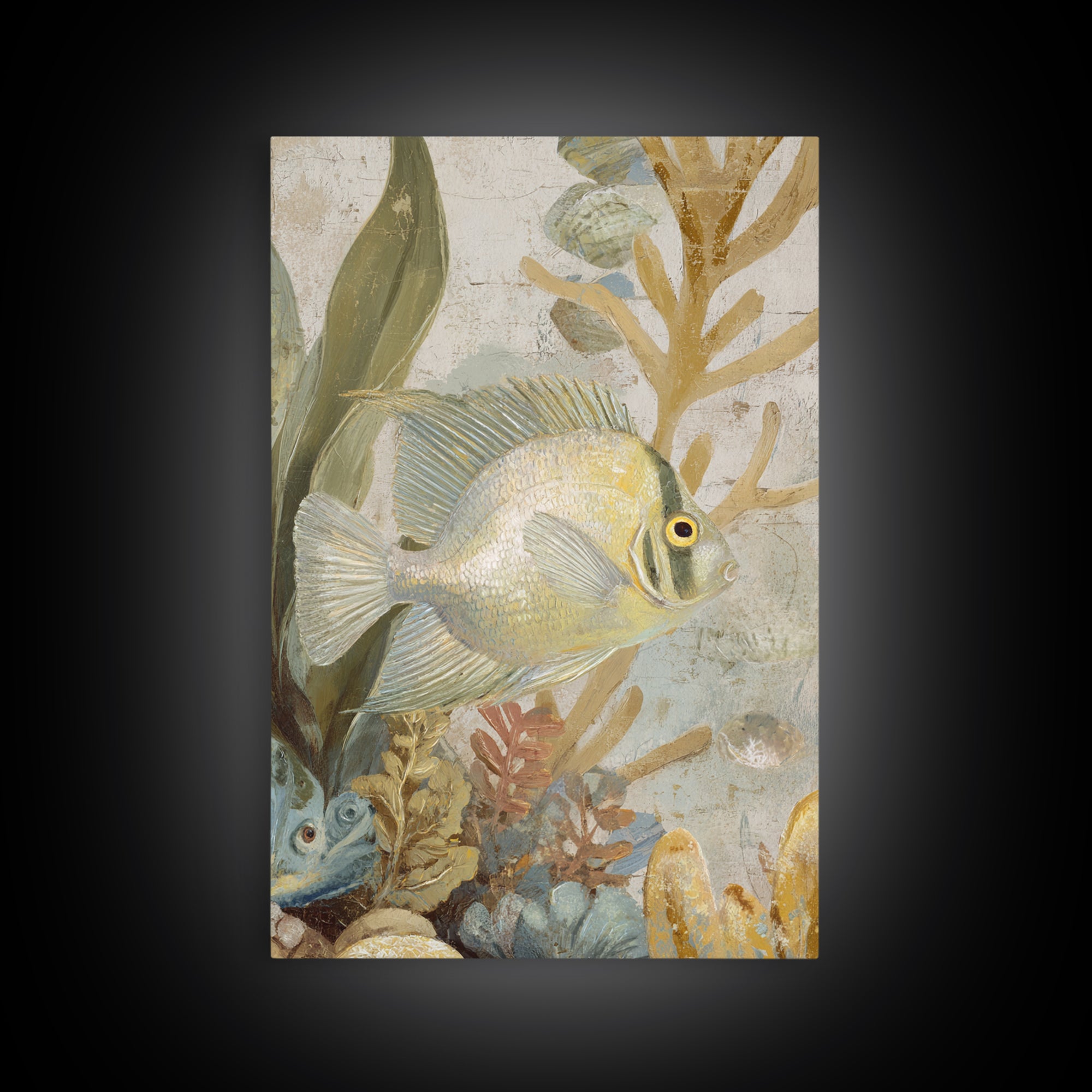 Tropical Fish over Coral Reef Framed Canvas Print, Tropical Art, Contemporary Art, Living Room Decor, Fine Art, Tropic, TRO-2x3-19