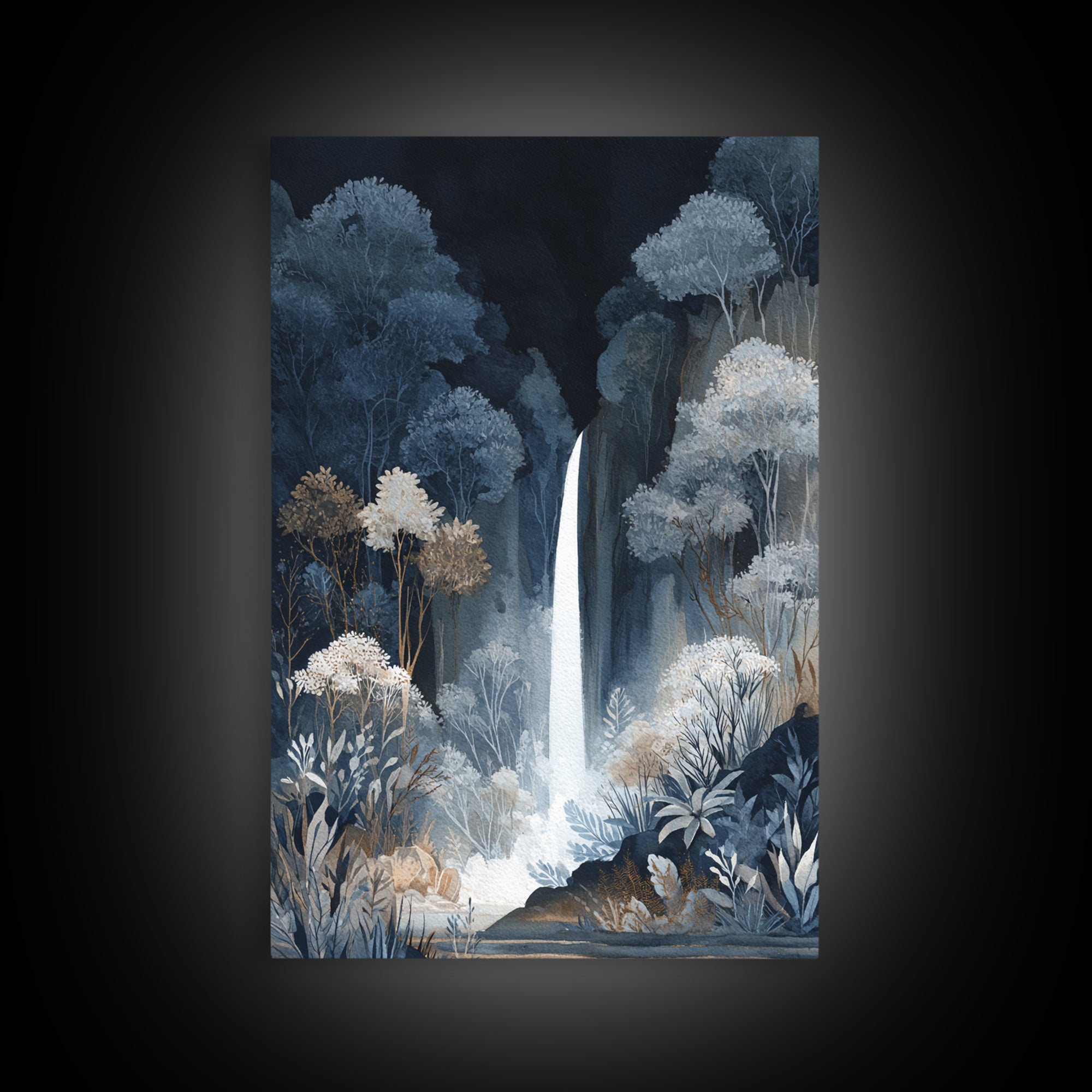 Jungle Waterfall with Misty Light Framed Canvas Print, Tropical Art, Digital Art, Living Room Decor, Oil Painting, Tropic, TRO-2x3-21