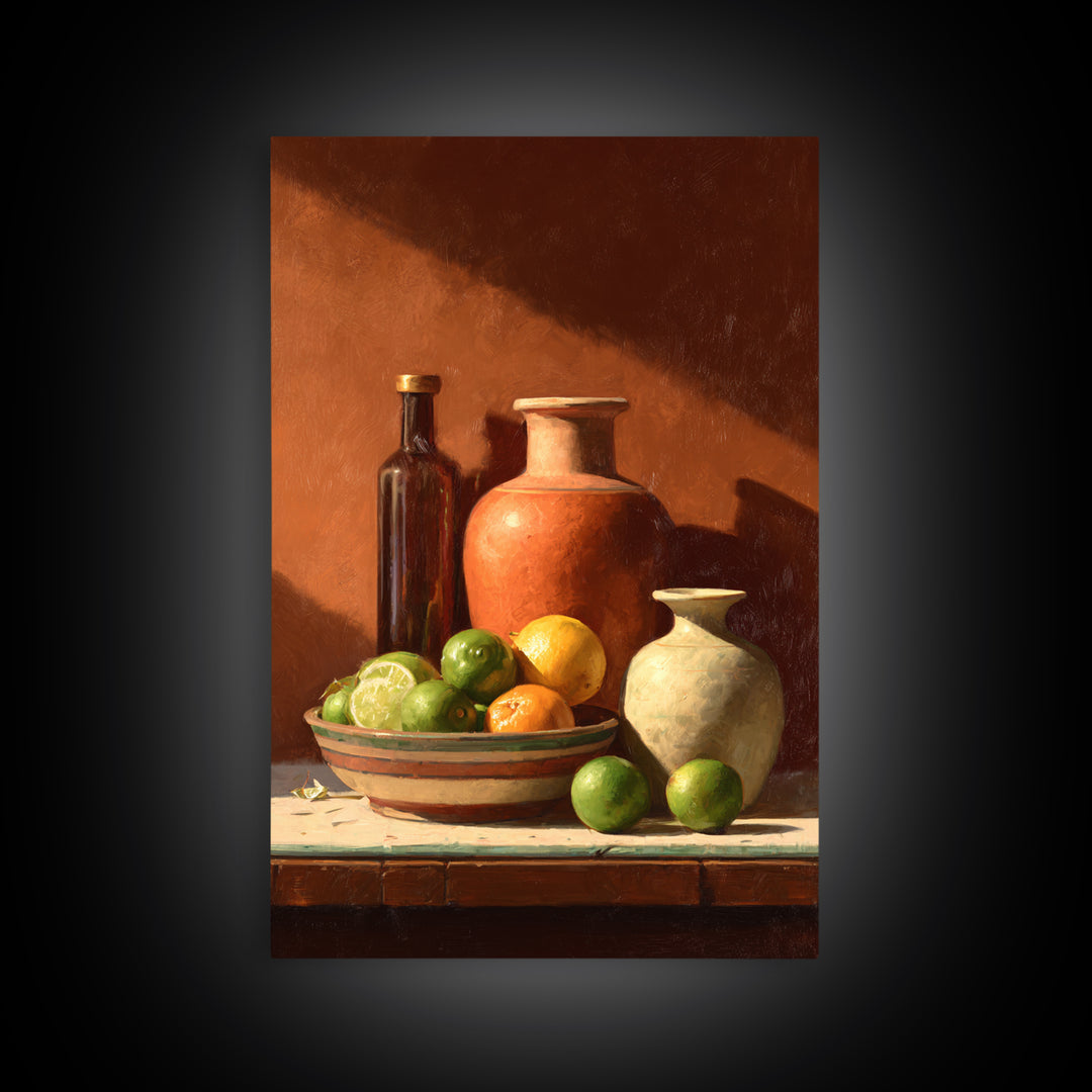 Bright Papaya and Lime Still Life Canvas Print, Tropical Art, Statement Artwork, Living Room Decor, Fine Art, Tropic, TRO-2x3-32