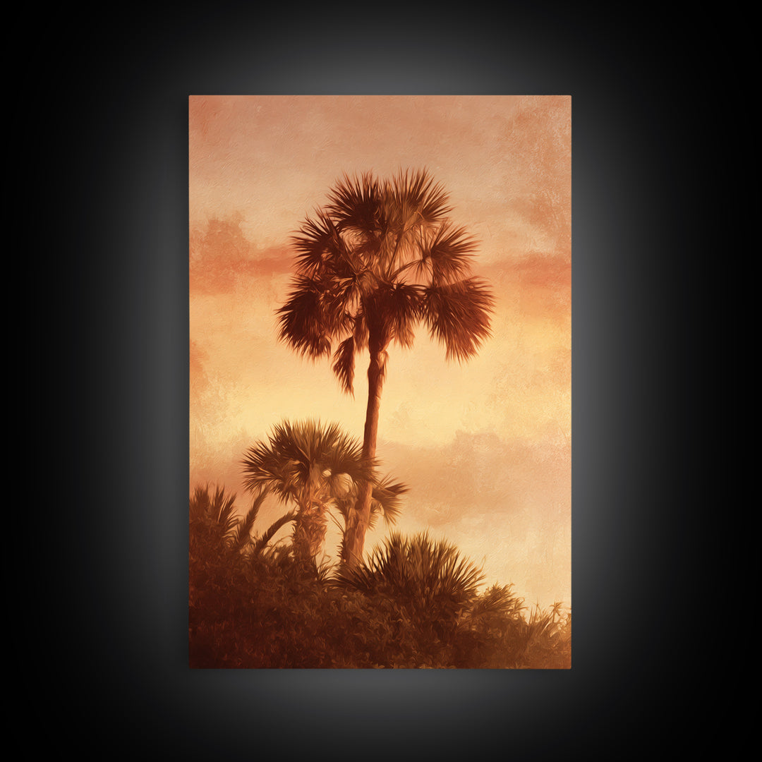 Palm Tree Silhouettes Framed Canvas Print, Tropical Art, Beach Prints, Living Room Decor, Watercolor Art, Tropic, TRO-2x3-36