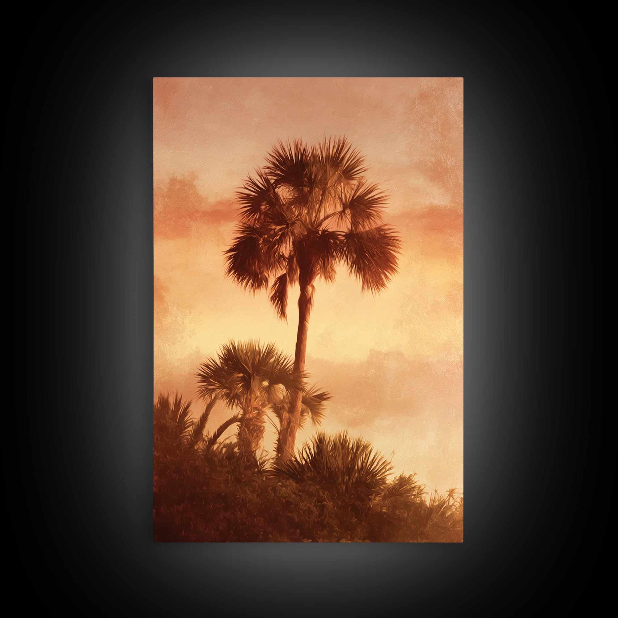 Palm Tree Silhouettes Framed Canvas Print, Tropical Art, Beach Prints, Living Room Decor, Watercolor Art, Tropic, TRO-2x3-36