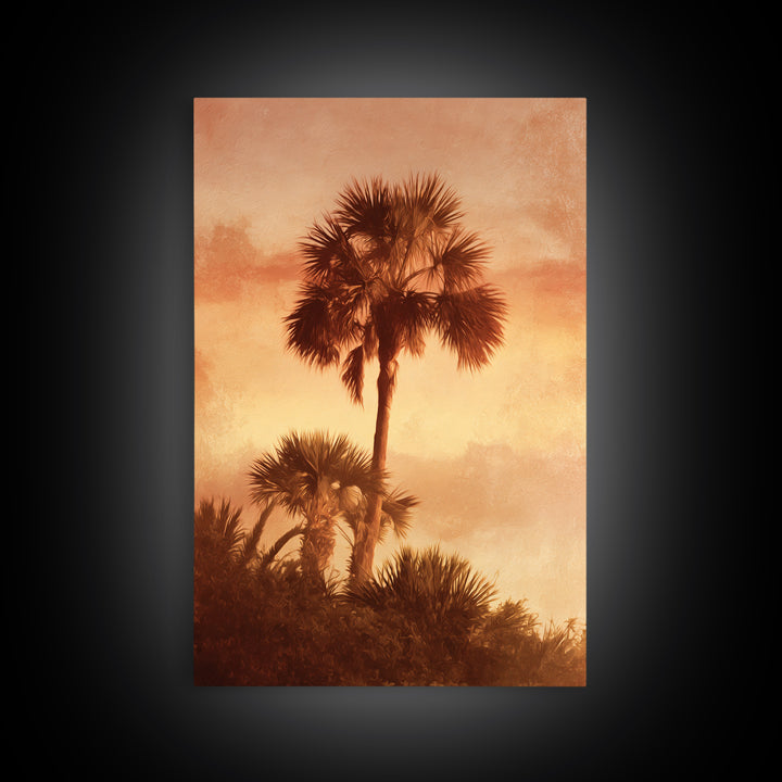 Palm Tree Silhouettes Framed Canvas Print, Tropical Art, Beach Prints, Living Room Decor, Watercolor Art, Tropic, TRO-2x3-36