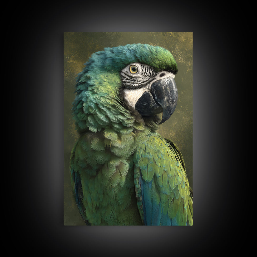 Parrot Portrait with Emerald Feathers Canvas Print, Tropical Art, Contemporary Art, Living Room Decor, Fine Art, Tropic, TRO-2x3-40