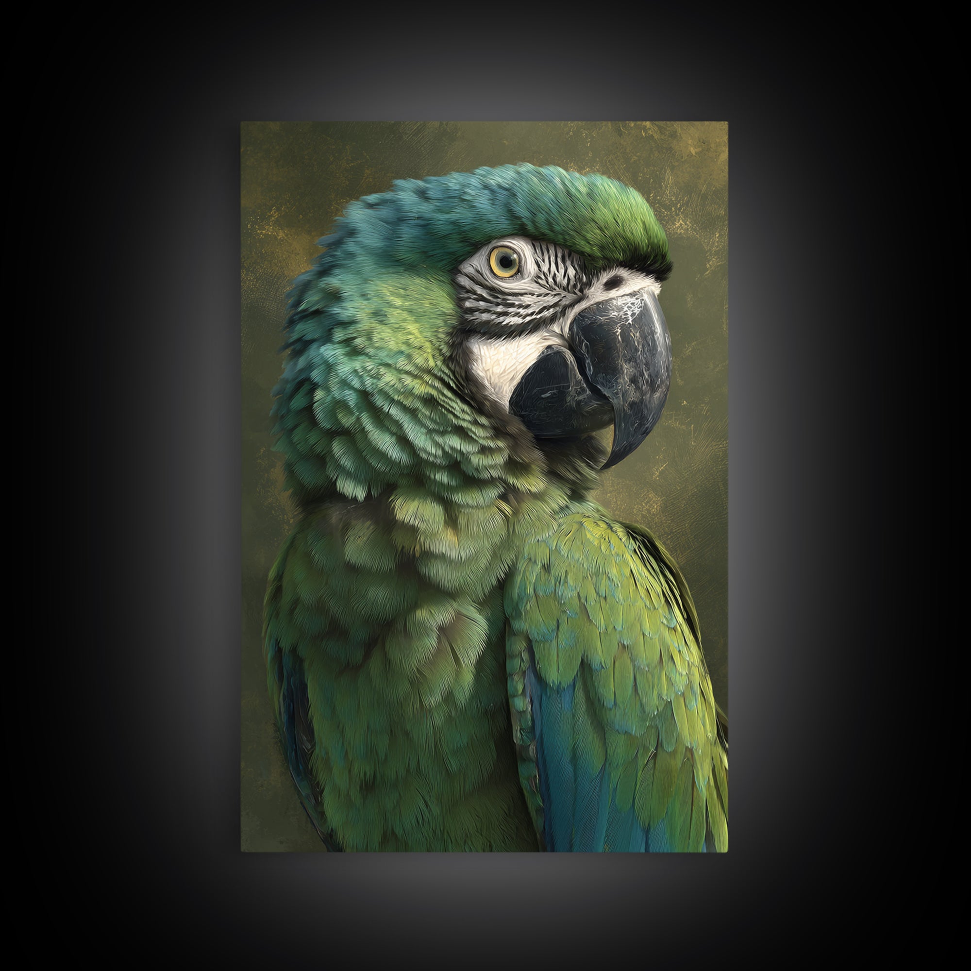 Parrot Portrait with Emerald Feathers Canvas Print, Tropical Art, Contemporary Art, Living Room Decor, Fine Art, Tropic, TRO-2x3-40