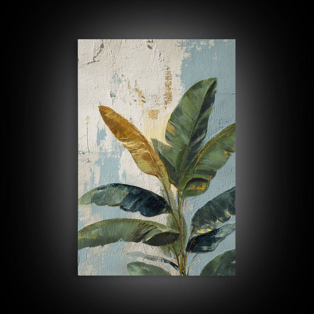 Banana Leaves Layered Framed Canvas Print, Tropical Art, Printable Art, Living Room Decor, Abstract Art, Tropic, TRO-2x3-41