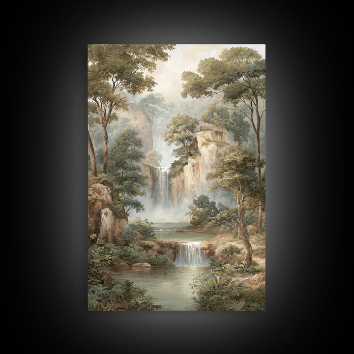 Jungle Waterfall with Misty Light Canvas Print, Tropical Art, Pink Wall Art, Living Room Decor, Fine Art, Tropic, Coastal Art, TRO-2x3-45