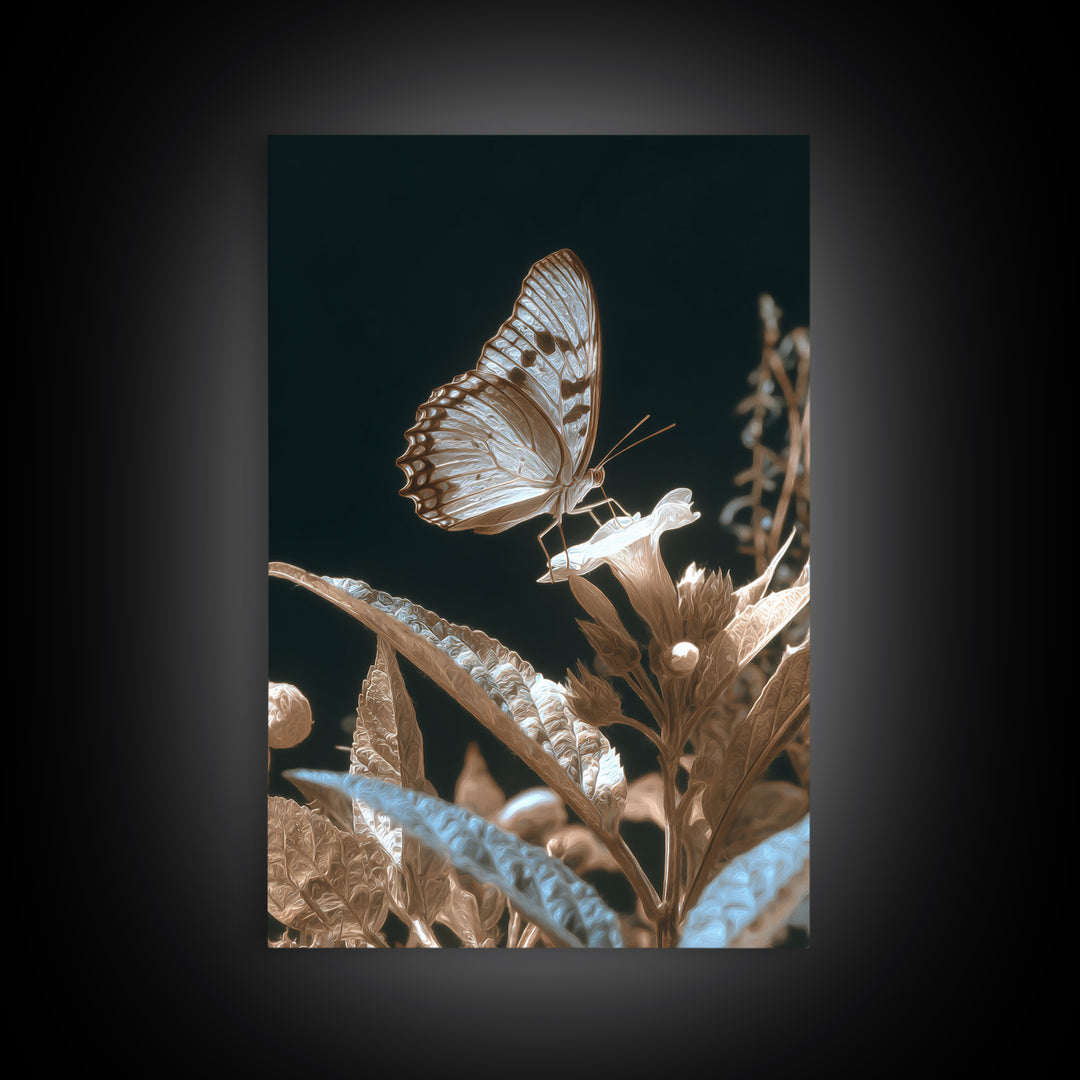 Tropical Butterfly and Flower Study Framed Canvas Print, Tropical Art, Printable, Living Room Decor, Oil Painting, Tropic, TRO-2x3-55