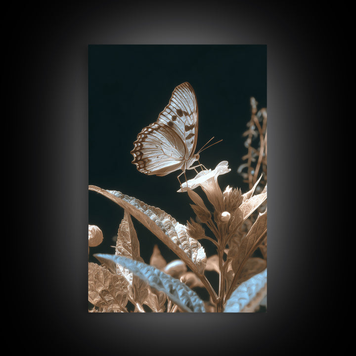 Tropical Butterfly and Flower Study Framed Canvas Print, Tropical Art, Printable, Living Room Decor, Oil Painting, Tropic, TRO-2x3-55