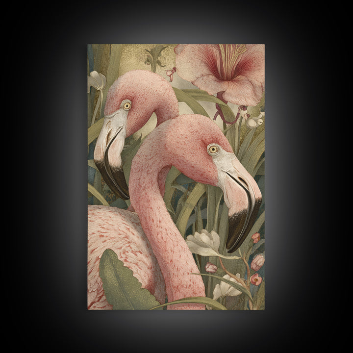 Pink Flamingos Among Tropical Water Plants Canvas Print, Tropical Art, Digital Print, Living Room Decor, Fine Art, Tropic, TRO-2x3-58