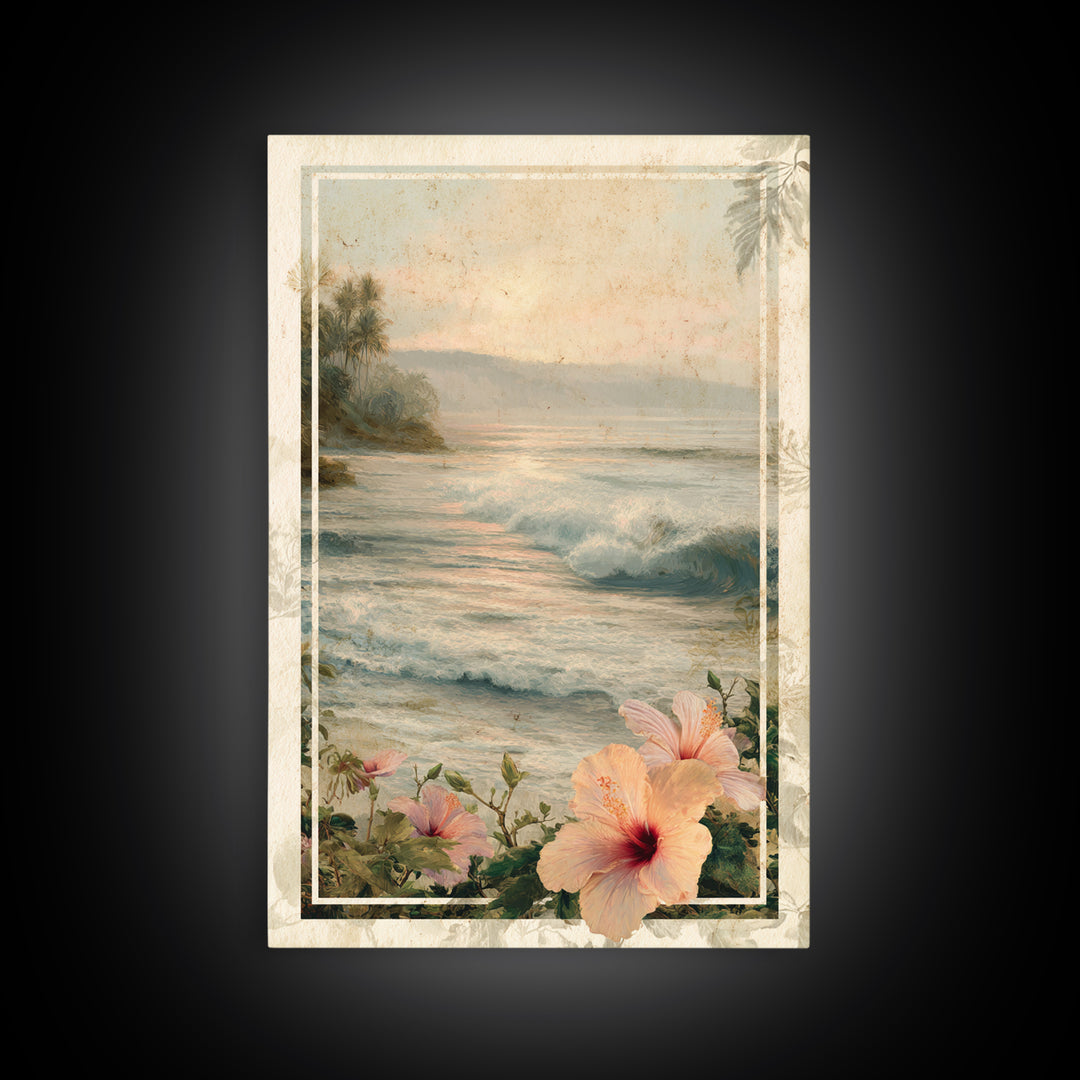 Sunset Surf Scene Framed Canvas Print, Tropical Art, Minimalist Decor, Living Room Decor, Fine Art, Tropic, Digital Print, TRO-2x3-6