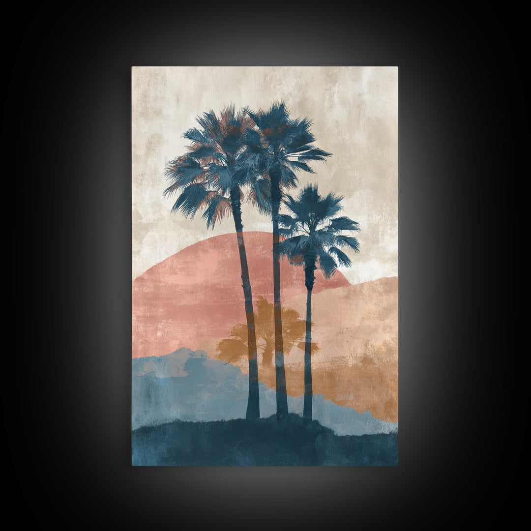 Palm Tree Silhouettes Framed Canvas Print, Tropical Art, Wall Art Prints, Living Room Decor, Fine Art, Tropic, Beach Wall Art, TRO-2x3-60