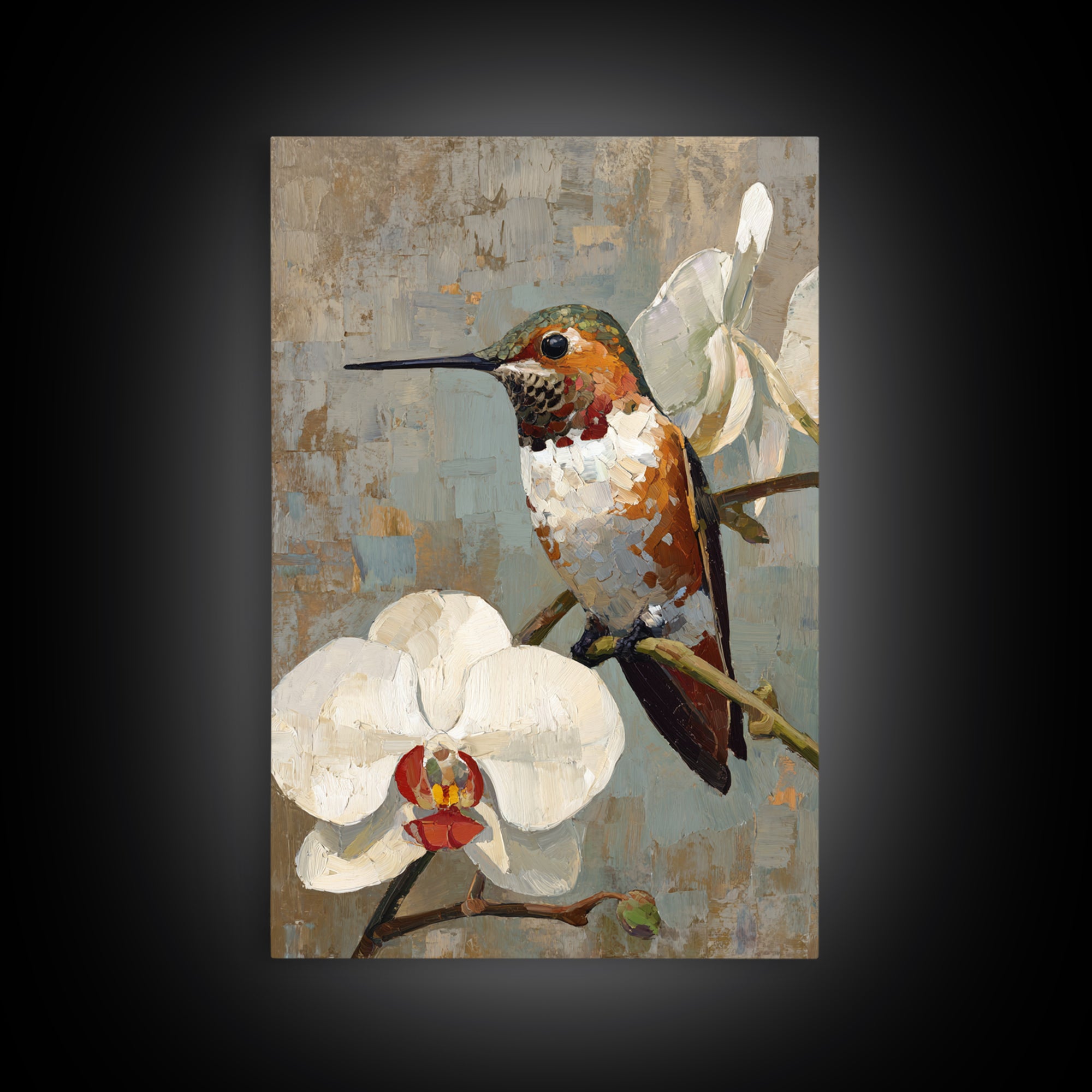 Orchid and Hummingbird Composition Canvas Print, Tropical Art, Digital Art, Living Room Decor, Oil Painting, Tropic, TRO-2x3-66