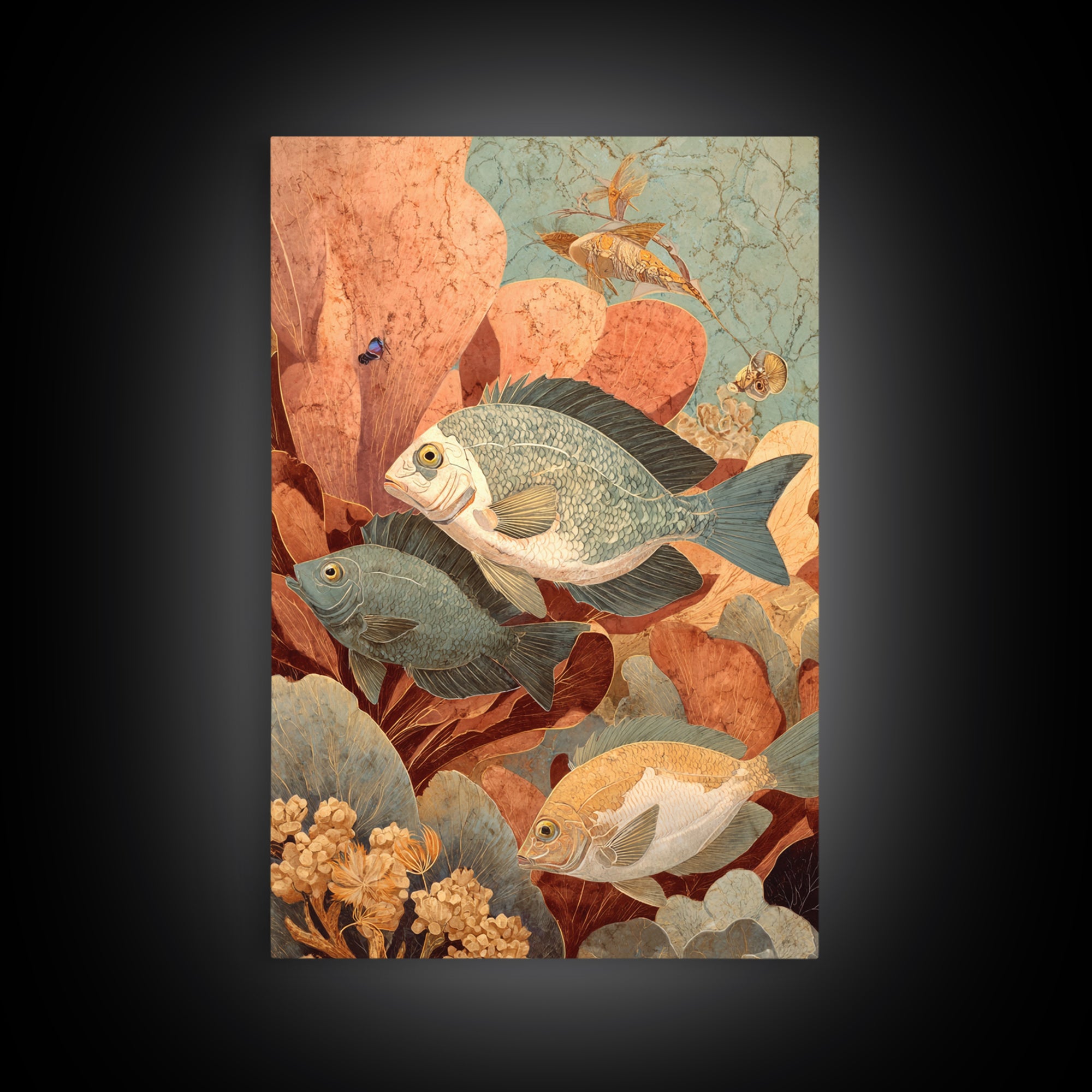 Tropical Fish over Coral Reef Canvas Print, Tropical Art, Set of 3 Prints, Living Room Decor, Fine Art, Tropic, Botanical Art, TRO-2x3-67