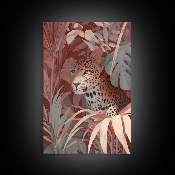 Leopard Hidden Among Palm Leaves Canvas Print, Tropical Art, Printable, Living Room Decor, Fine Art, Tropic, Coastal Decor, TRO-2x3-70