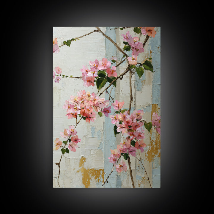 Pink Bougainvillea over White Wall Canvas Print, Tropical Art, Digital Art, Living Room Decor, Oil Painting, Tropic, TRO-2x3-72