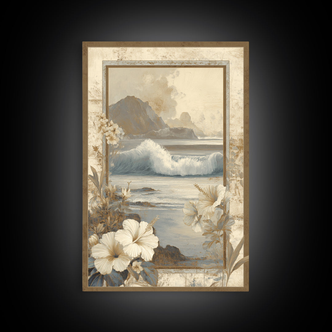 Sunset Surf Scene Framed Canvas Print, Tropical Art, Wall Art Prints, Living Room Decor, Fine Art, Tropic, Beach Wall Art, TRO-2x3-78