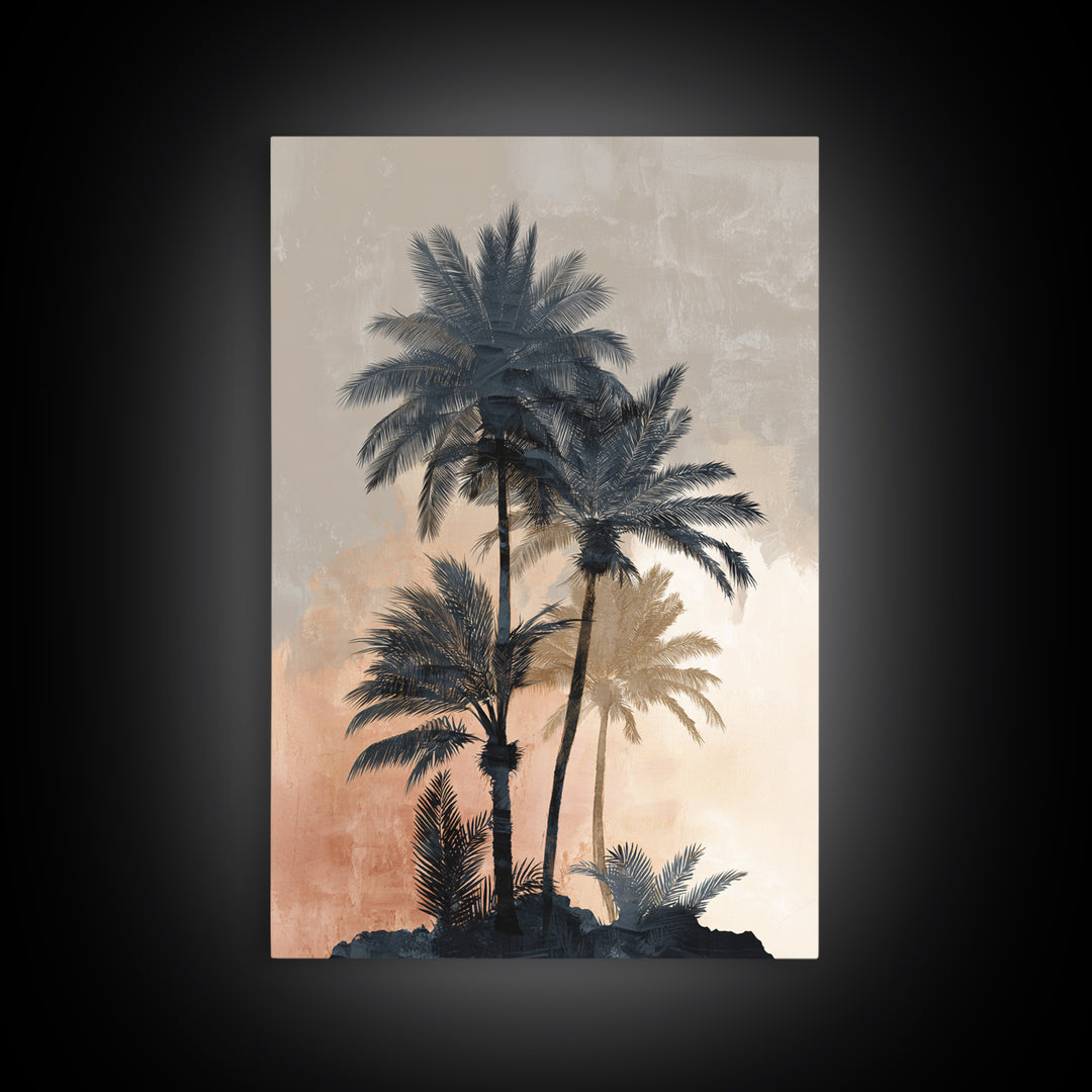Palm Tree Silhouettes Framed Canvas Print, Tropical Art, Modern Decor, Living Room Decor, Fine Art, Tropic, Wall Decor, TRO-2x3-84