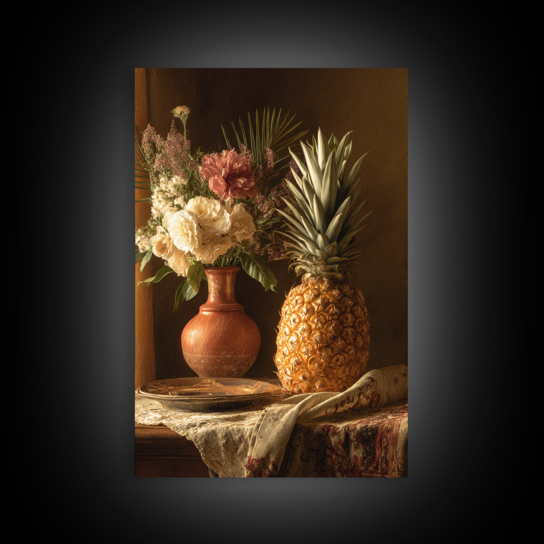 Pineapple and Palm Still Life Canvas Print, Tropical Art, Printable Art, Living Room Decor, Abstract Art, Tropic, TRO-2x3-86