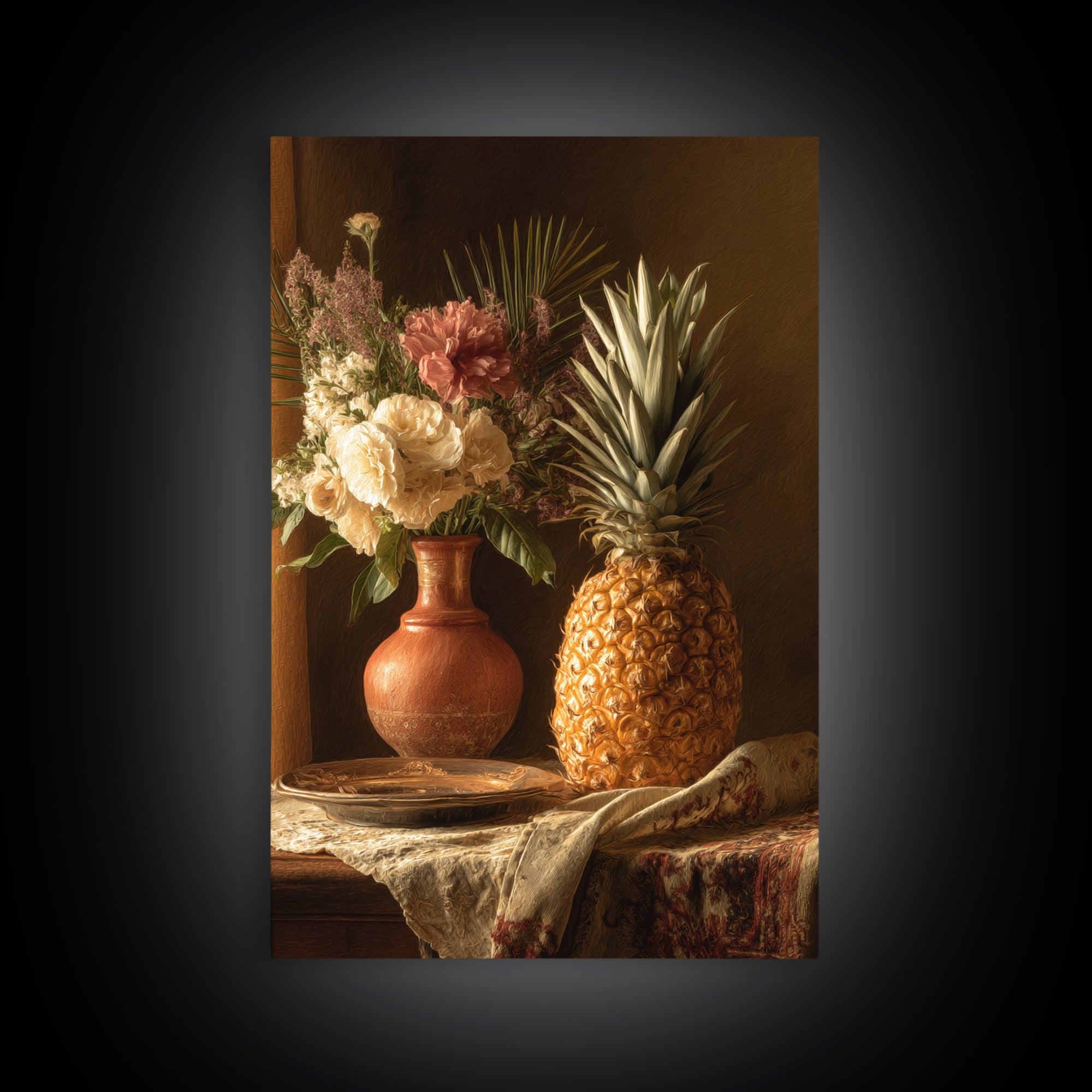 Pineapple and Palm Still Life Canvas Print, Tropical Art, Printable Art, Living Room Decor, Abstract Art, Tropic, TRO-2x3-86