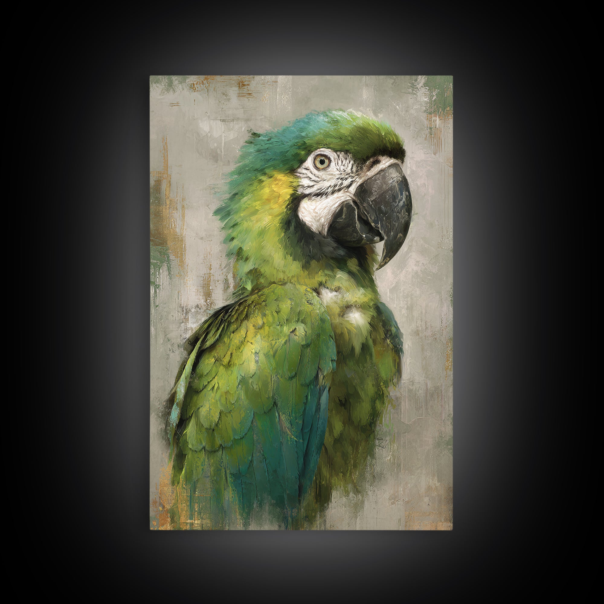 Parrot Portrait with Emerald Feathers Framed Canvas Print, Tropical Art, Set of 3 Prints, Living Room Decor, Fine Art, Tropic, TRO-2x3-88