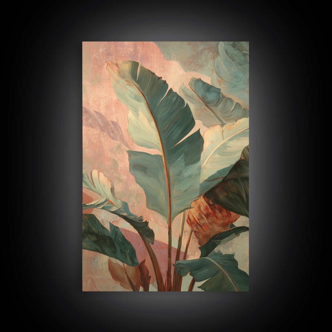 Banana Leaves Layered Framed Canvas Print, Tropical Art, Downloadable Prints, Living Room Decor, Watercolor Art, Tropic, TRO-2x3-89