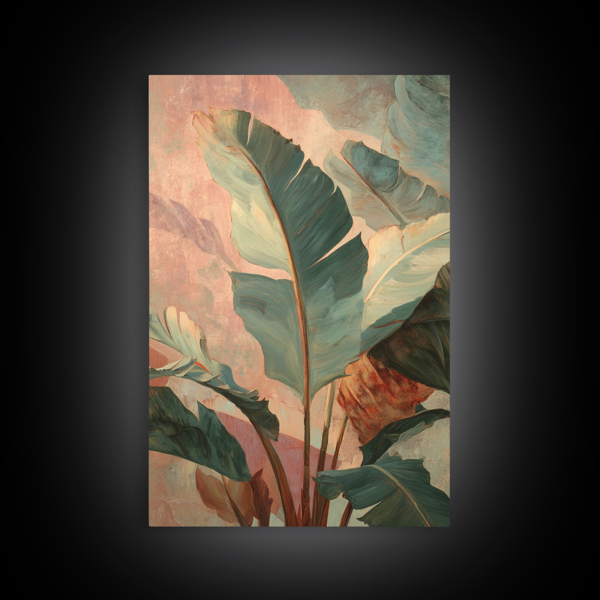 Banana Leaves Layered Framed Canvas Print, Tropical Art, Downloadable Prints, Living Room Decor, Watercolor Art, Tropic, TRO-2x3-89
