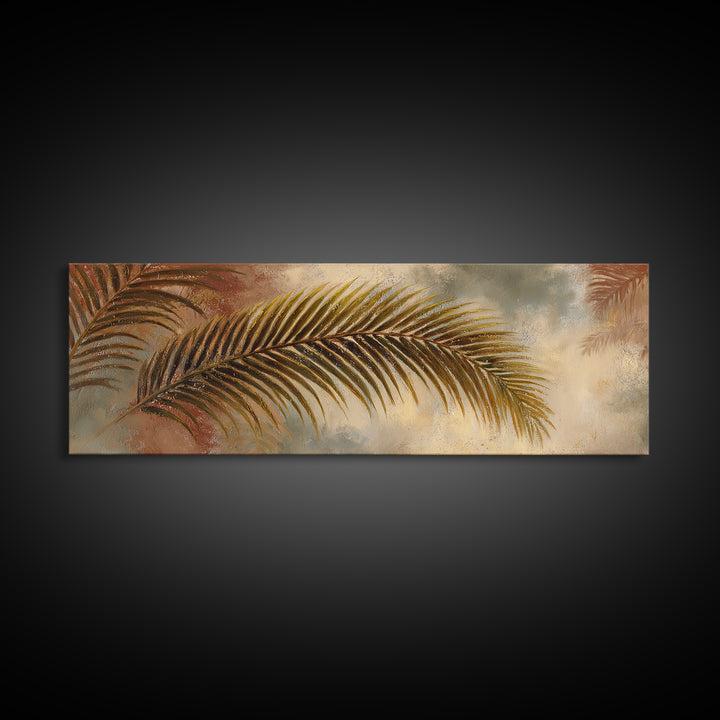 Rain Soaked Palm Leaf Closeup Canvas Print, Tropical Art, Coastal Wall Art, Living Room Decor, Oil Painting, Tropic, TRO-3x1-13