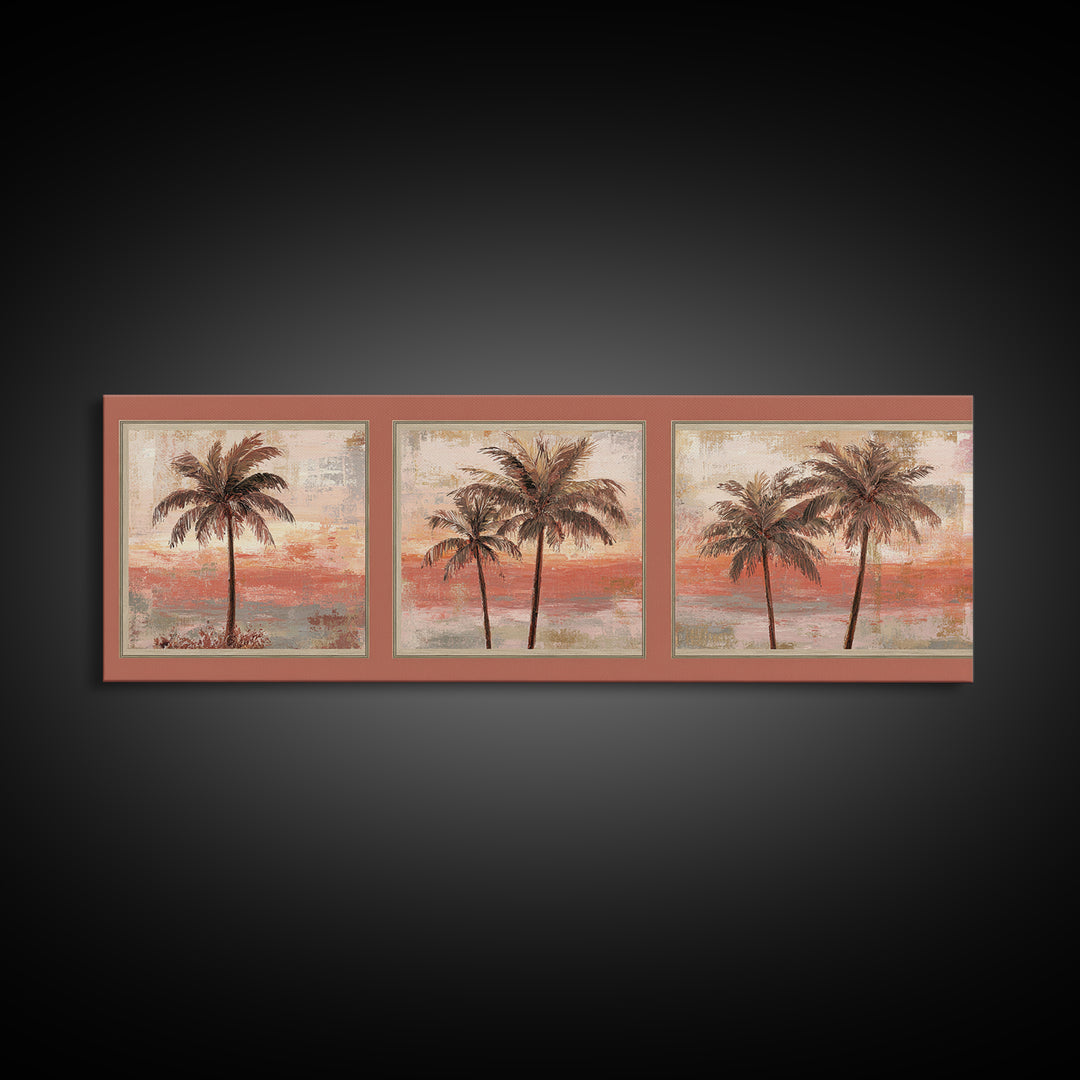 Palm Tree Silhouettes Canvas Print, Tropical Art, Gallery Wall Art, Living Room Decor, Fine Art, Tropic, Textured Painting, TRO-3x1-20