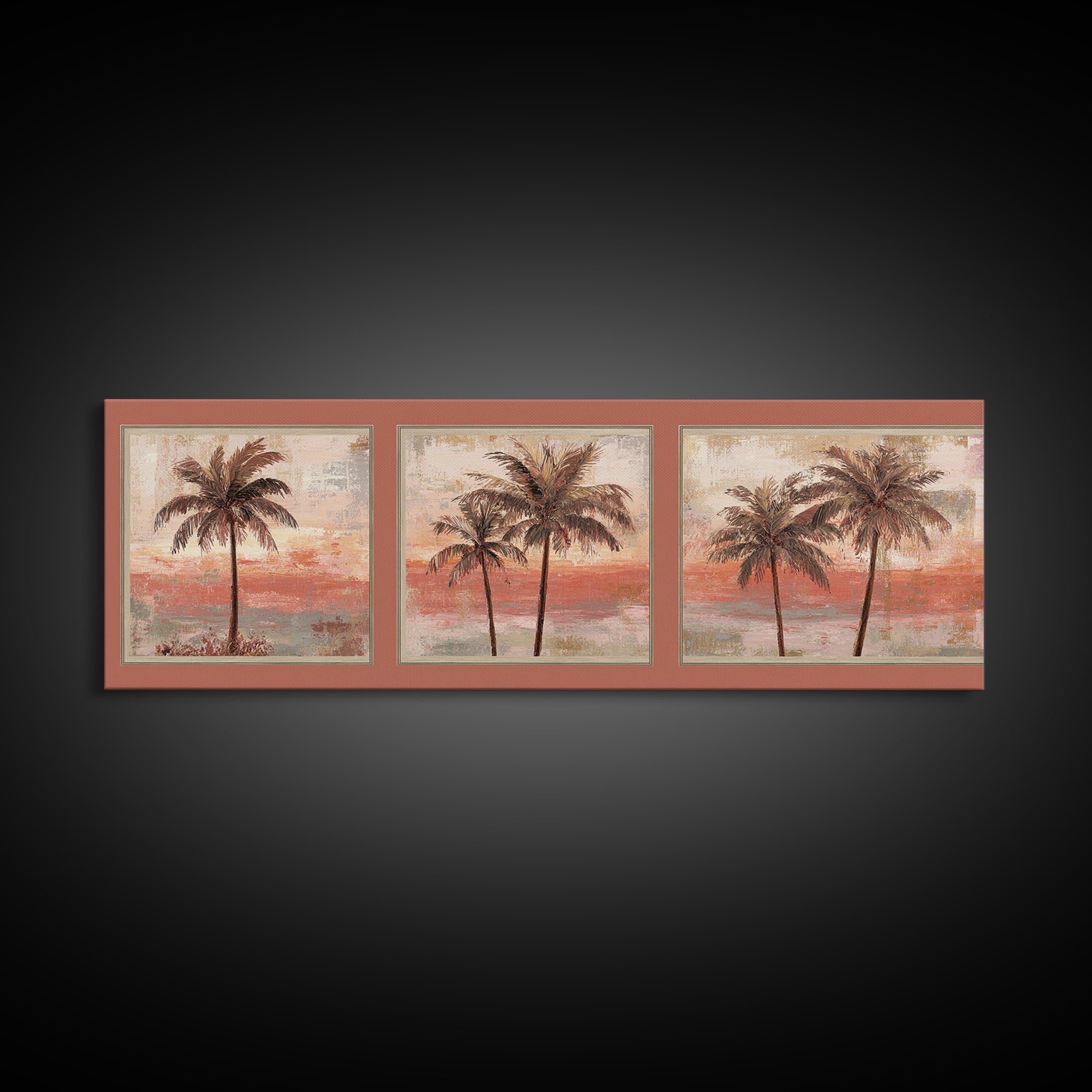 Palm Tree Silhouettes Canvas Print, Tropical Art, Gallery Wall Art, Living Room Decor, Fine Art, Tropic, Textured Painting, TRO-3x1-20