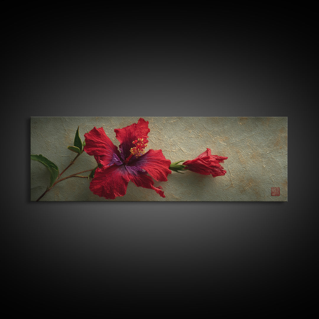 Hibiscus Flower Closeup Canvas Print, Tropical Art, Coastal Art, Living Room Decor, Fine Art, Tropic, Luxury Decor, TRO-3x1-21