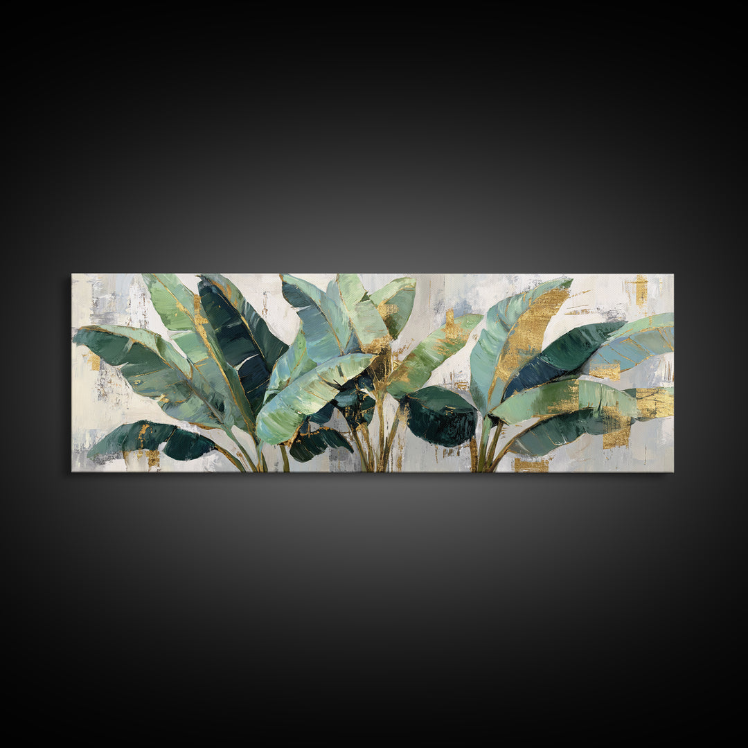 Banana Leaves Layered Canvas Print, Tropical Art, Beach Print, Living Room Decor, Abstract Art, Tropic, Textured Painting, TRO-3x1-25