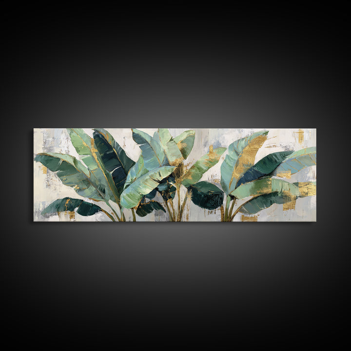 Banana Leaves Layered Canvas Print, Tropical Art, Beach Print, Living Room Decor, Abstract Art, Tropic, Textured Painting, TRO-3x1-25
