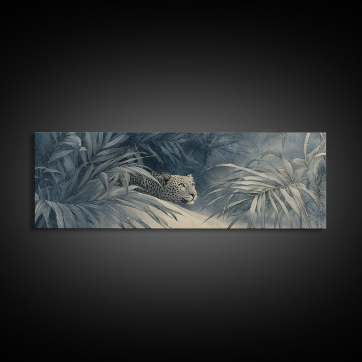 Leopard Hidden Among Palm Leaves Canvas Print, Tropical Art, Print, Living Room Decor, Fine Art, Tropic, Coastal Wall Art, TRO-3x1-30