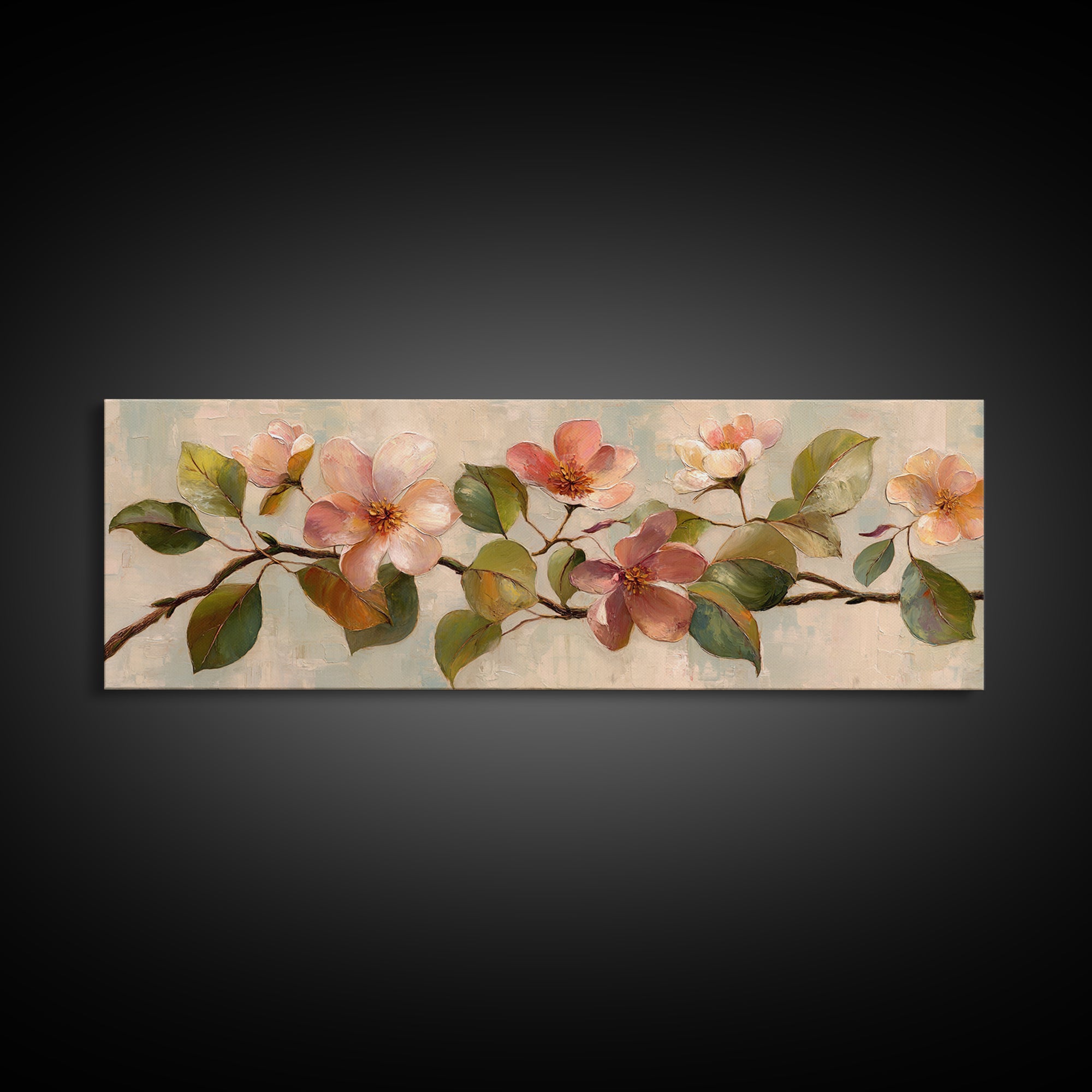 Mango Branch with Leaves and Flowers Canvas Print, Tropical Art, Printable Art, Living Room Decor, Tropic, Trendy Wall Art, TRO-3x1-34