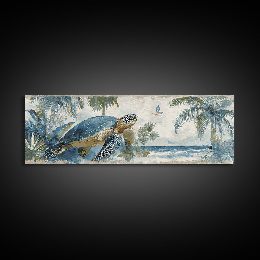 Sea Turtle Near Tropical Reef Canvas Print, Tropical Art, Minimalist Decor, Living Room Decor, Fine Art, Tropic, Digital Print, TRO-3x1-35