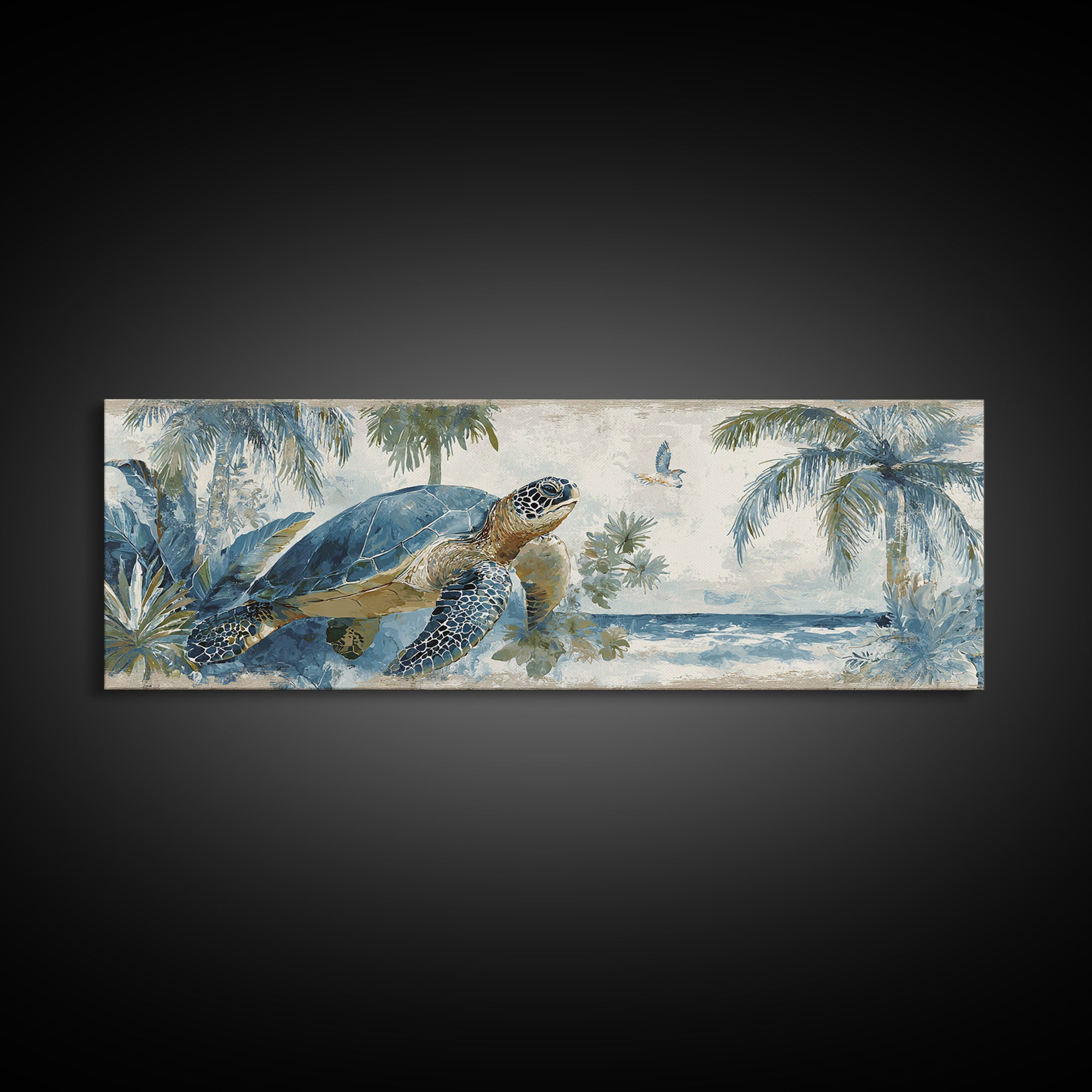 Sea Turtle Near Tropical Reef Canvas Print, Tropical Art, Minimalist Decor, Living Room Decor, Fine Art, Tropic, Digital Print, TRO-3x1-35