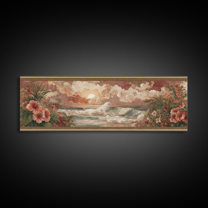 Sunset Surf Scene Canvas Print, Tropical Art, Pink Wall Art, Living Room Decor, Fine Art, Tropic, Coastal Art, Beach Print, TRO-3x1-38