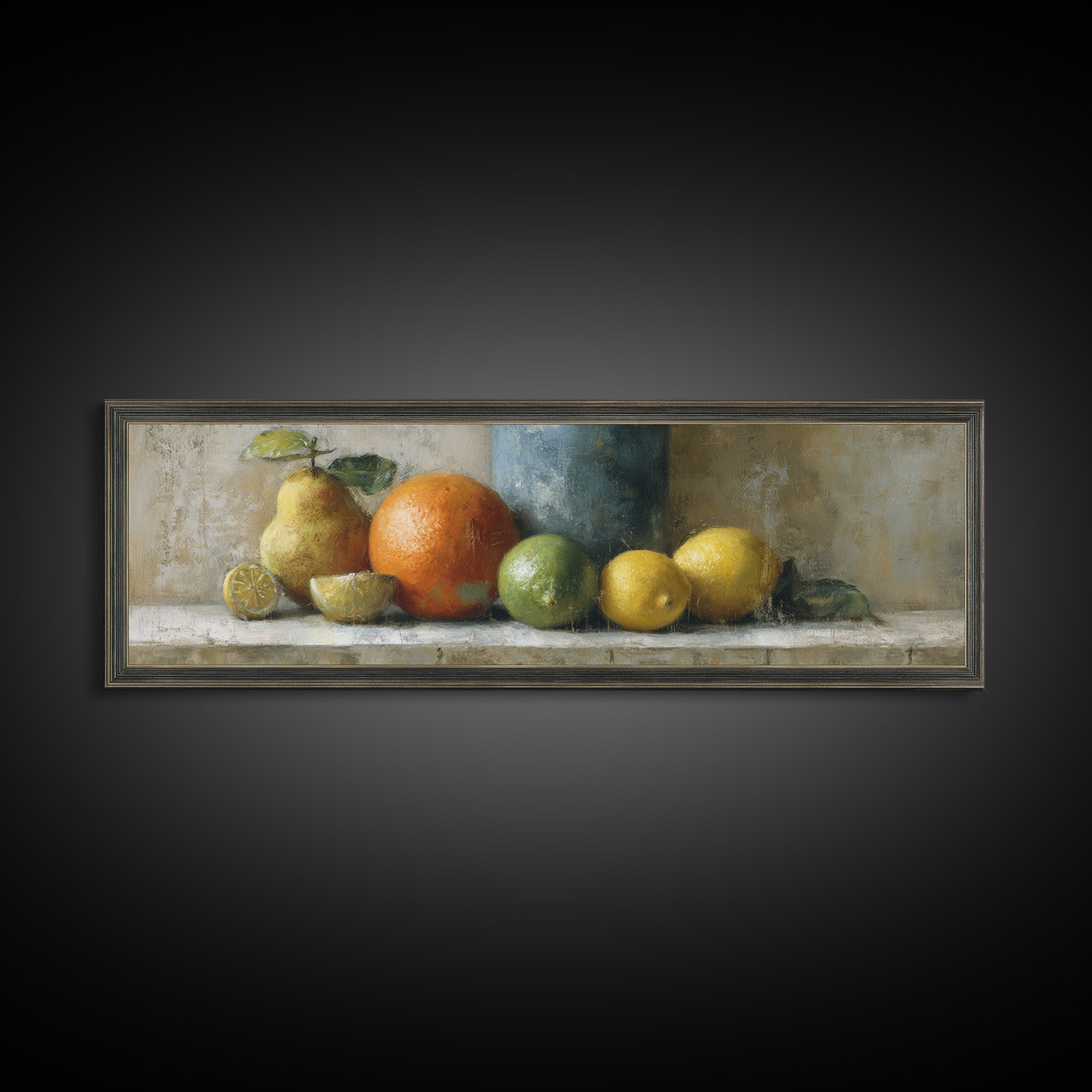 Bright Papaya and Lime Still Life Canvas Print, Tropical Art, Neutral Decor, Living Room Decor, Fine Art, Tropic, Home Decor, TRO-3x1-40