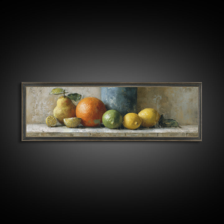 Bright Papaya and Lime Still Life Canvas Print, Tropical Art, Neutral Decor, Living Room Decor, Fine Art, Tropic, Home Decor, TRO-3x1-40