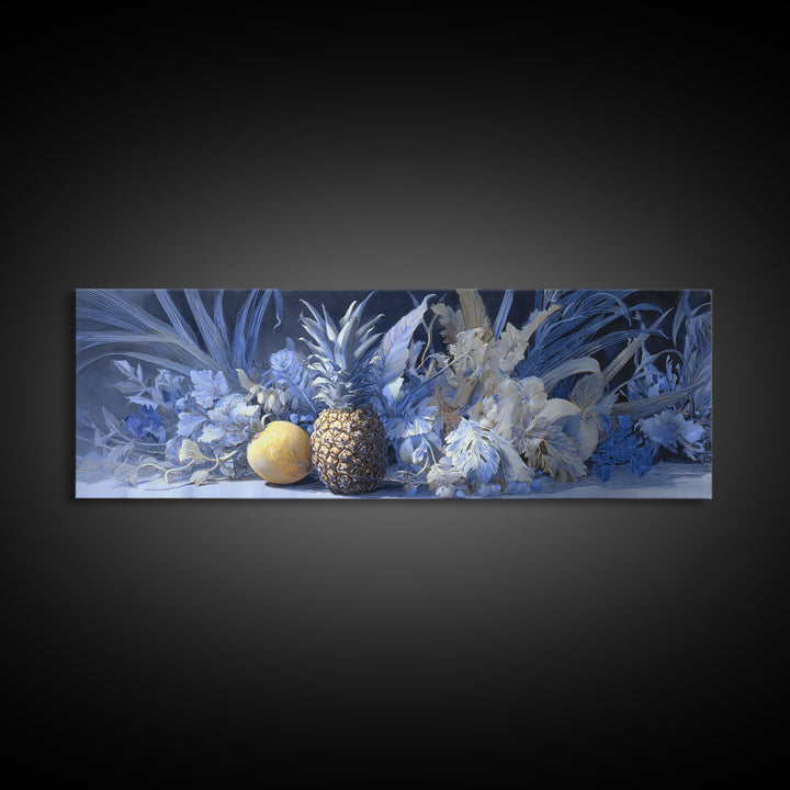 Pineapple and Palm Still Life Canvas Print, Tropical Art, Coastal Decor, Living Room Decor, Fine Art, Tropic, Modern Decor, TRO-3x1-46